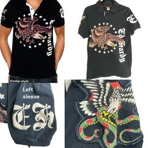 Ed Hardy x Christian Audigier Men's Black Graphic Eagle Polo SS Shirt Sz Small